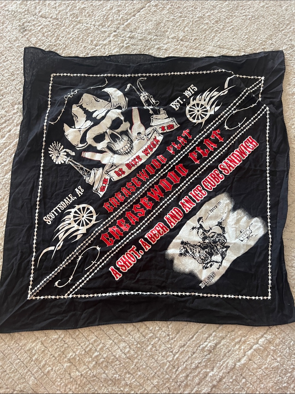 Greasewood Flat Black Skull Bandana western bar biker bandana